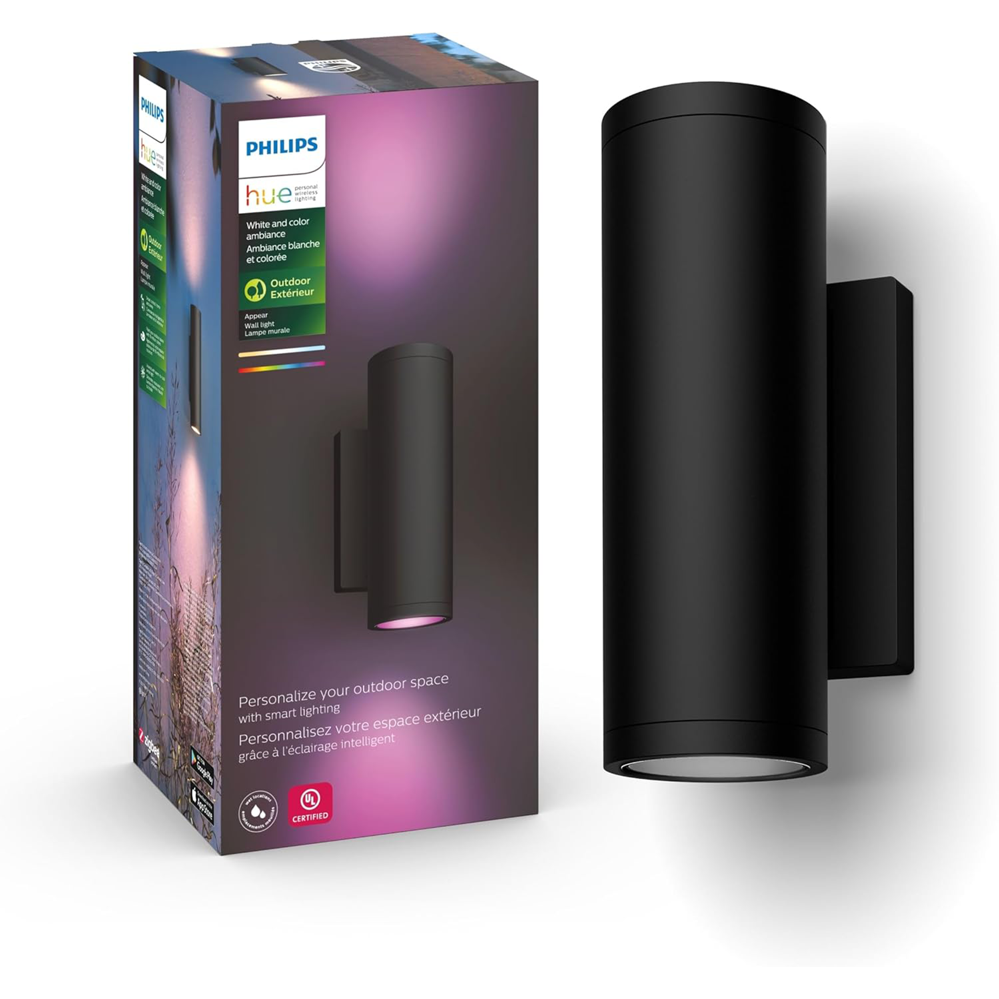 Philips Hue Appear Outdoor Smart Wall Light – Black (White and Color Ambiance)