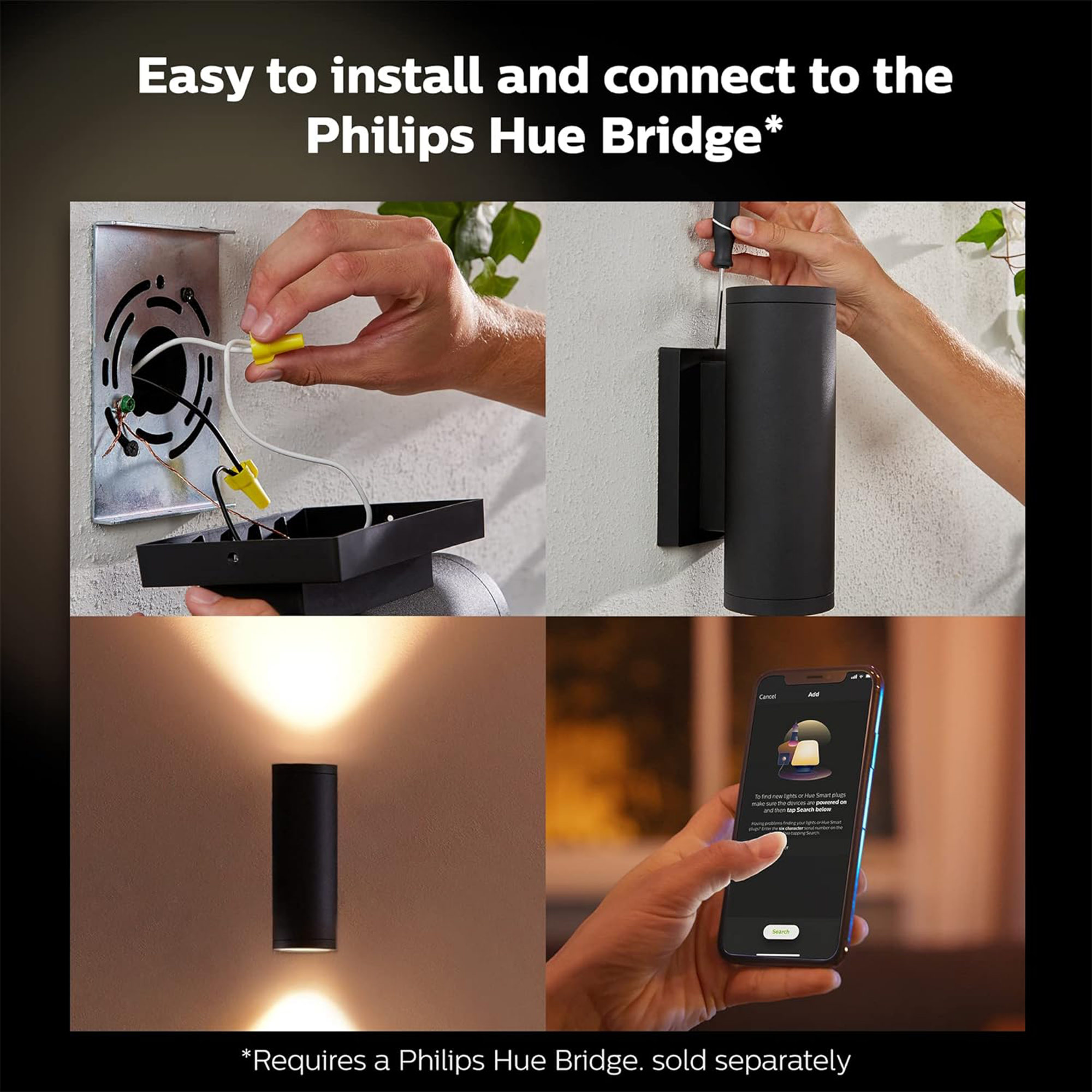 Philips Hue Appear Outdoor Smart Wall Light – Black (White and Color Ambiance)
