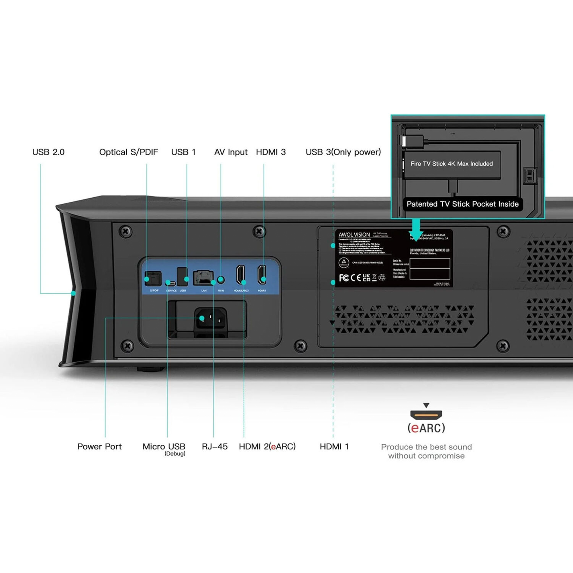AWOL Vision LTV-3500 Pro 3000-Lumen XPR 4K 3D RGB Laser Projector