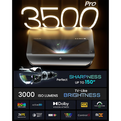 AWOL Vision LTV-3500 Pro 3000-Lumen XPR 4K 3D RGB Laser Projector