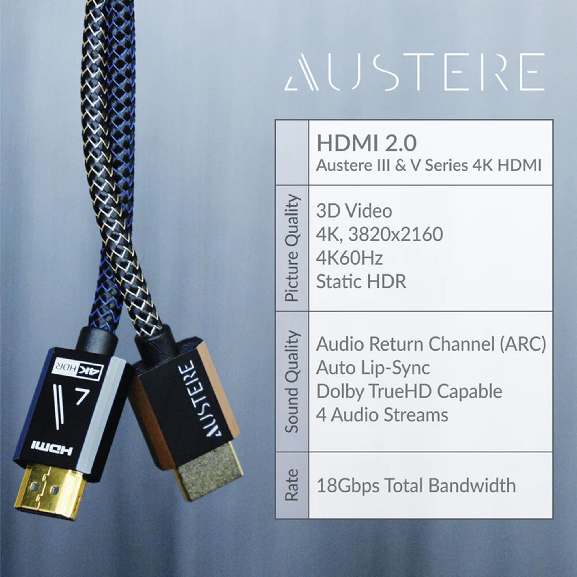 Austere III Series 4K Premium HDMI Cable (8.2') - Premium Certified High Speed HDMI cable with Ethernet