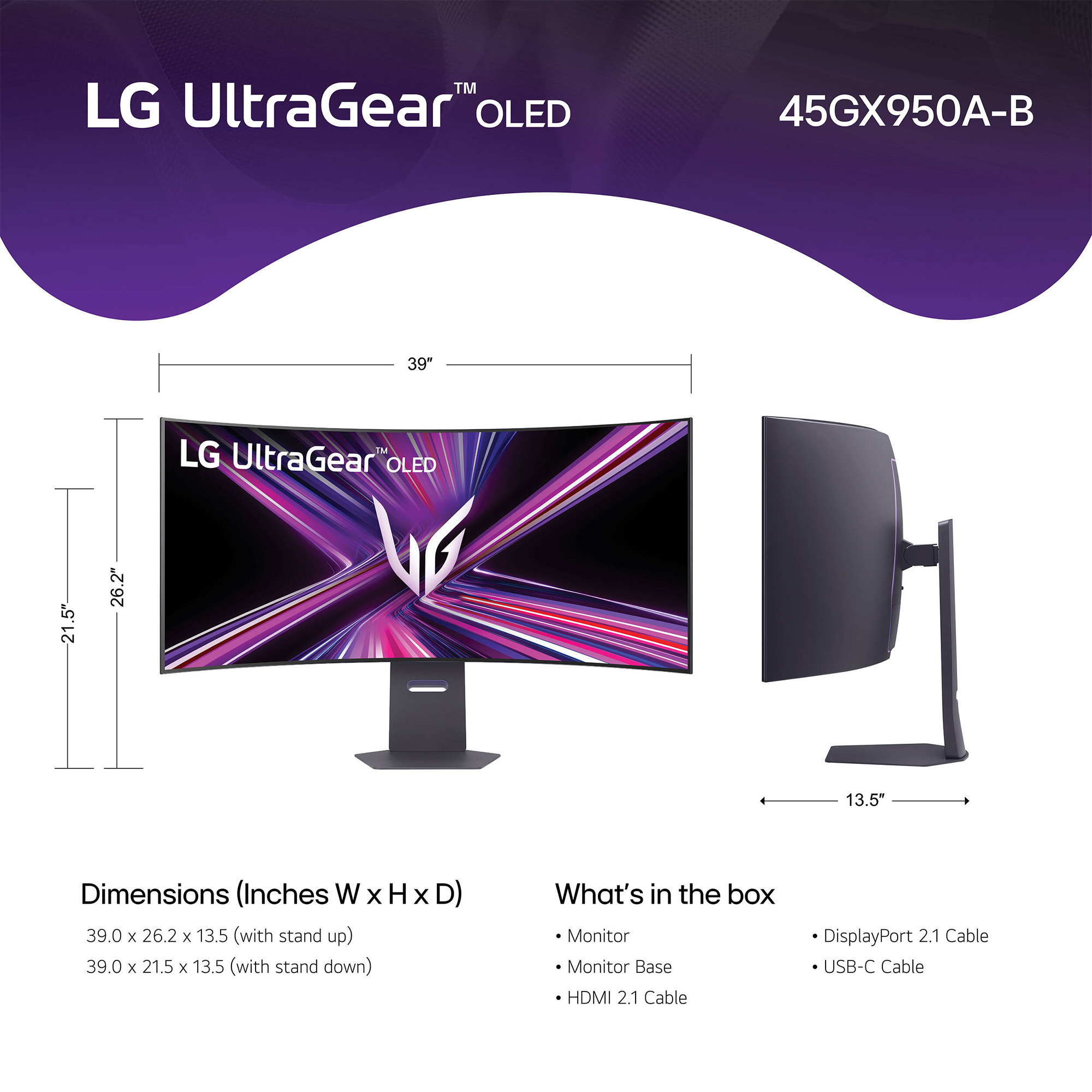 LG UltraGear™ OLED 44.5" 5K2K HDR Dual Mode 165 Hz Curved Gaming Monitor