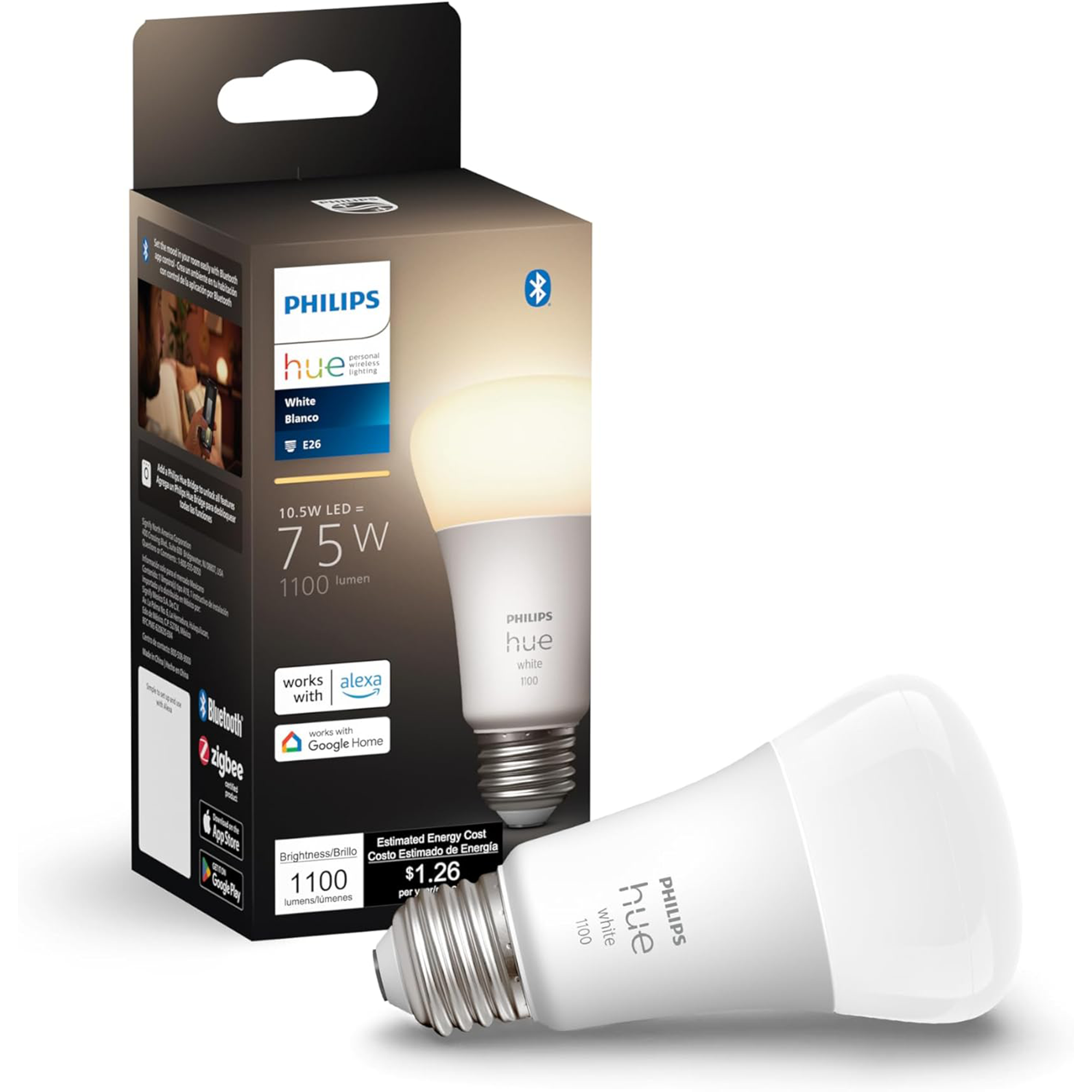 Philips Hue 75 W A19 Smart LED Bulb – Soft White (1‑Pack)