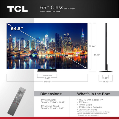 TCL QM8K Series 65" QD-Mini LED QLED 4K UHD Smart TV with Google TV – 65QM8K