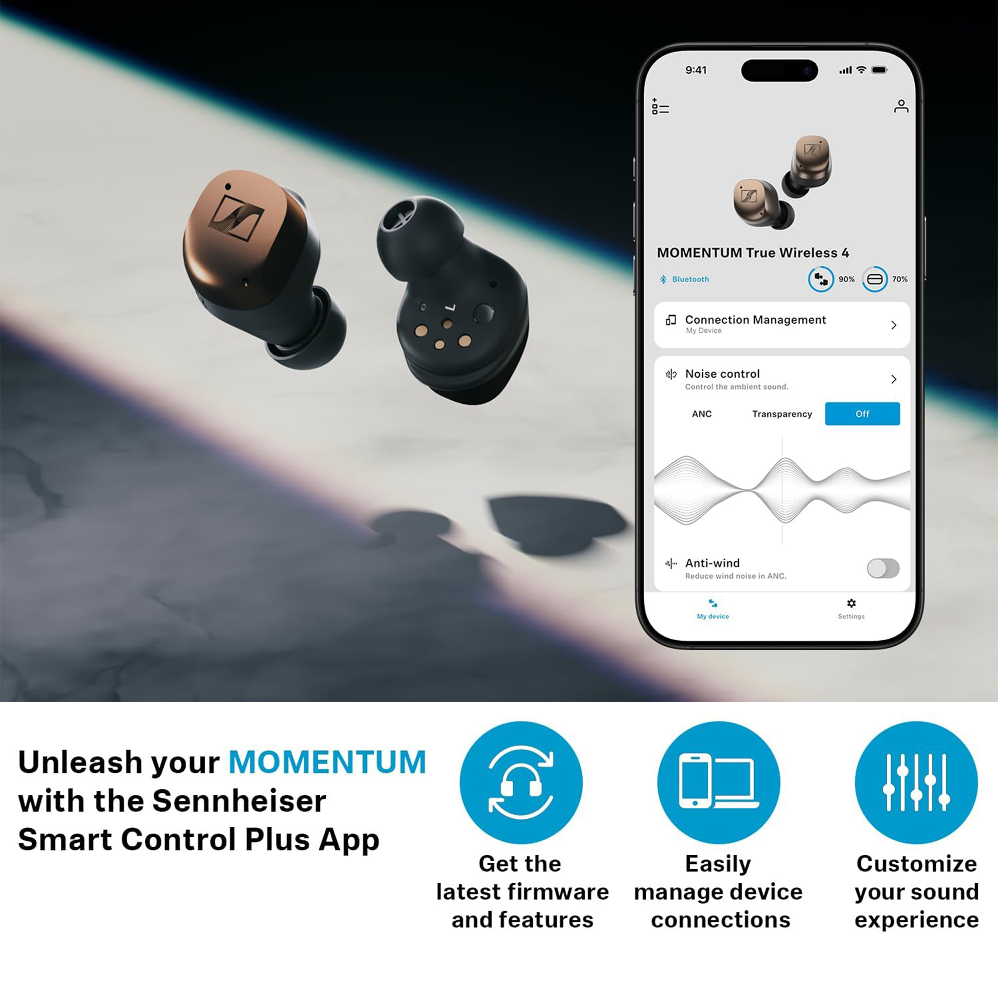 Sennheiser MOMENTUM True Wireless 4 Noise-Canceling Earbuds (Black Copper)