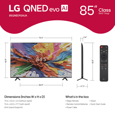 LG QNED evo AI QNED92A 85" Mini LED 4K Smart TV - 85QNED92AUA