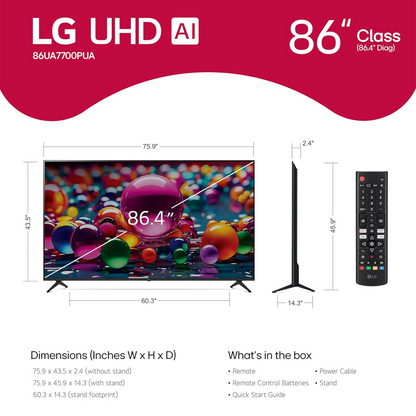 LG 86" UA77 Series 4K UHD AI Smart TV (2025)