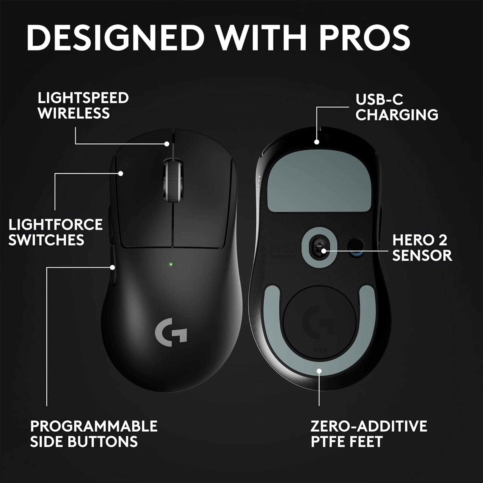 Logitech G PRO X SUPERLIGHT 2 DEX LIGHTSPEED Wireless Mouse (Black)