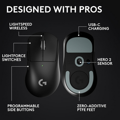 Logitech G PRO X SUPERLIGHT 2 DEX LIGHTSPEED Wireless Mouse (Black)