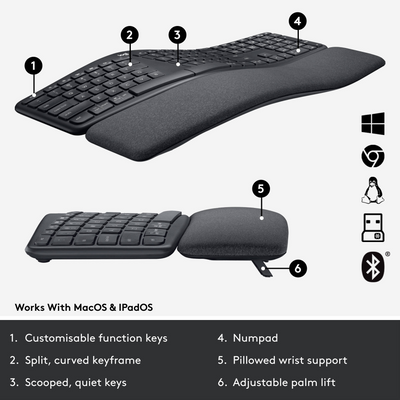 Logitech Ergo K860 Wireless Split Keyboard (Graphite)