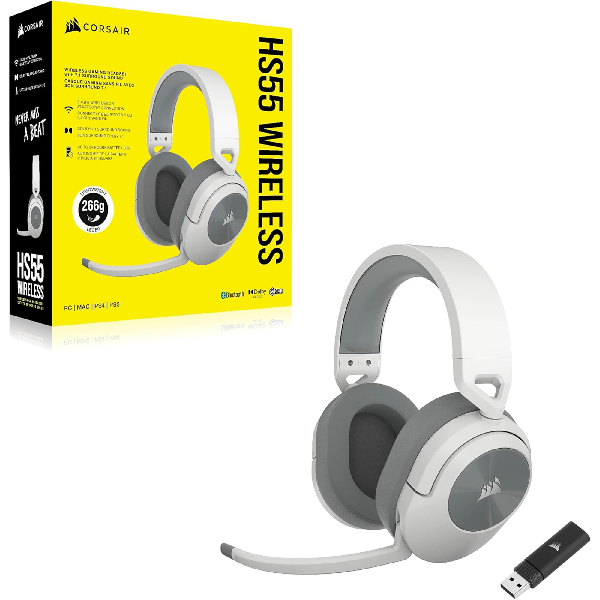 CORSAIR HS55 7.1Ch Wireless Gaming Headset (White)