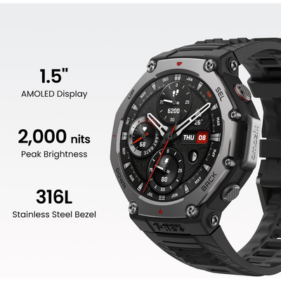 AMAZFIT T-Rex 3 Smart Watch - Onyx, Silicone Strap