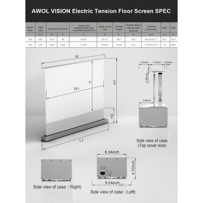 AWOL VISION 100" Cinematic+ ALR Motorized Floor Rising Acoustic Screen - ALR-F210C