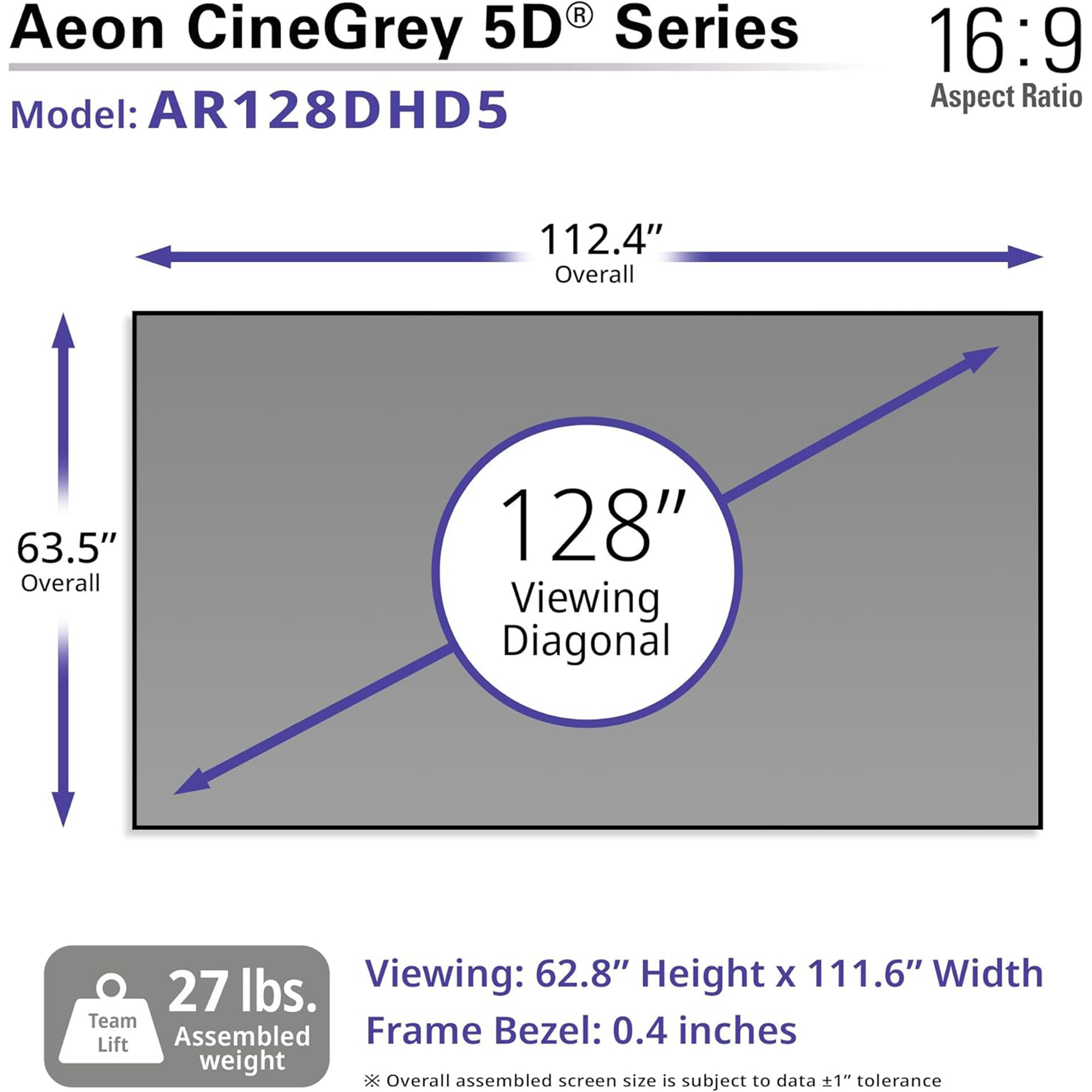 Elite Screens Aeon CineGrey 5D® Series 123" Fixed Frame Projection Screen