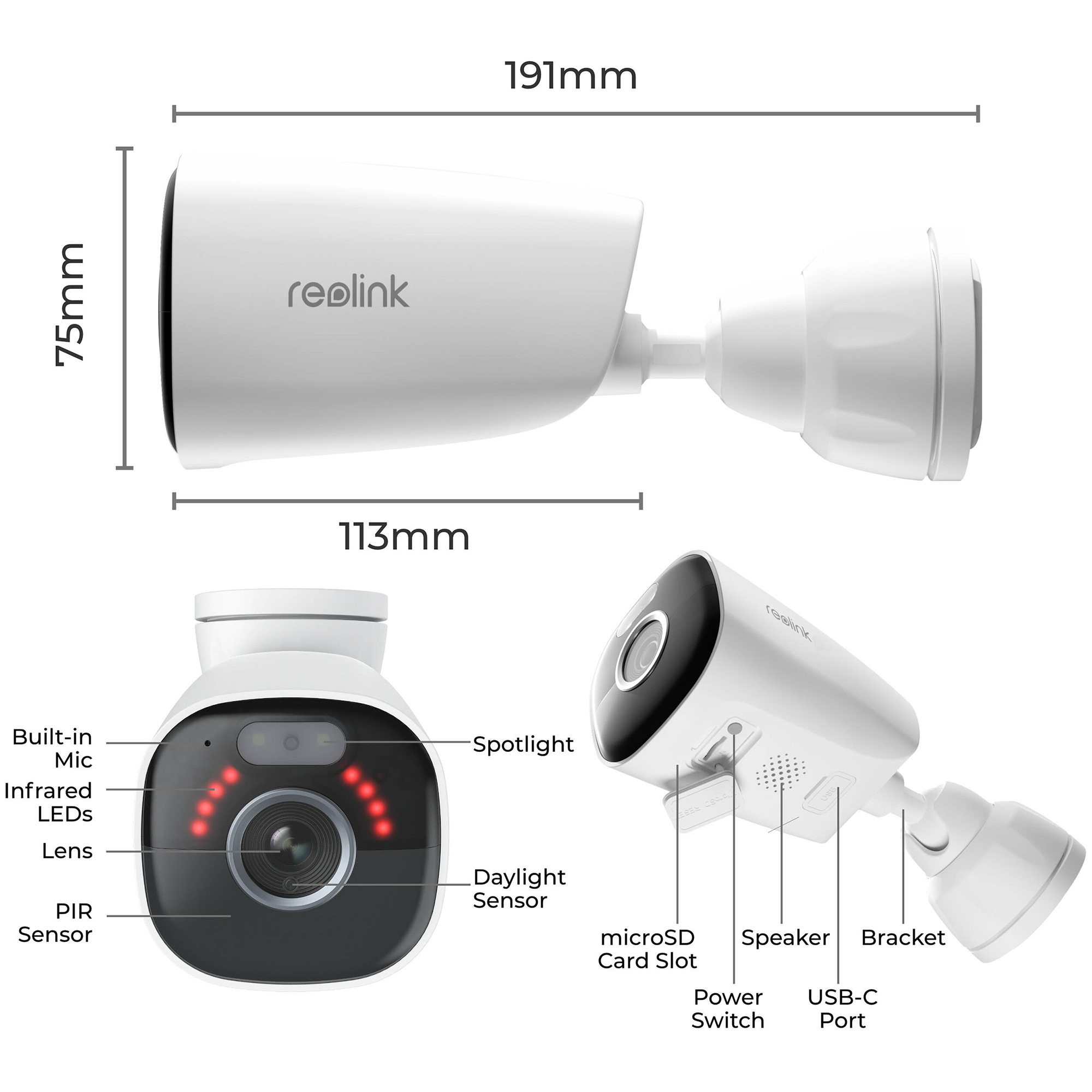 Reolink Argus Series B340 Camera with Solar Panel 2 - 2K wireless security camera with motion detection and alerts, LED spotlights, siren, two-way communication, and separate solar panel