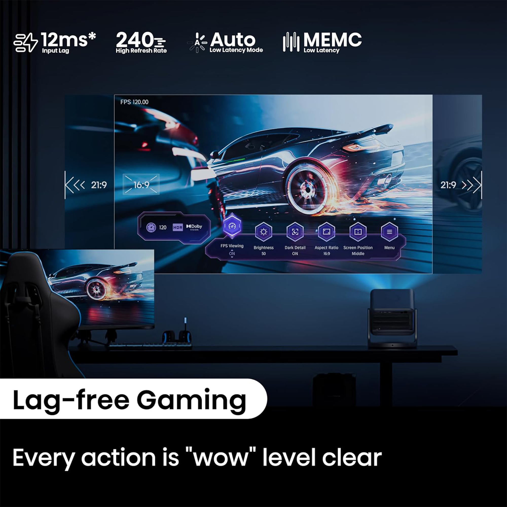 Hisense C2 Pro 2600-Lumen UHD 4K Laser DLP Smart Projector