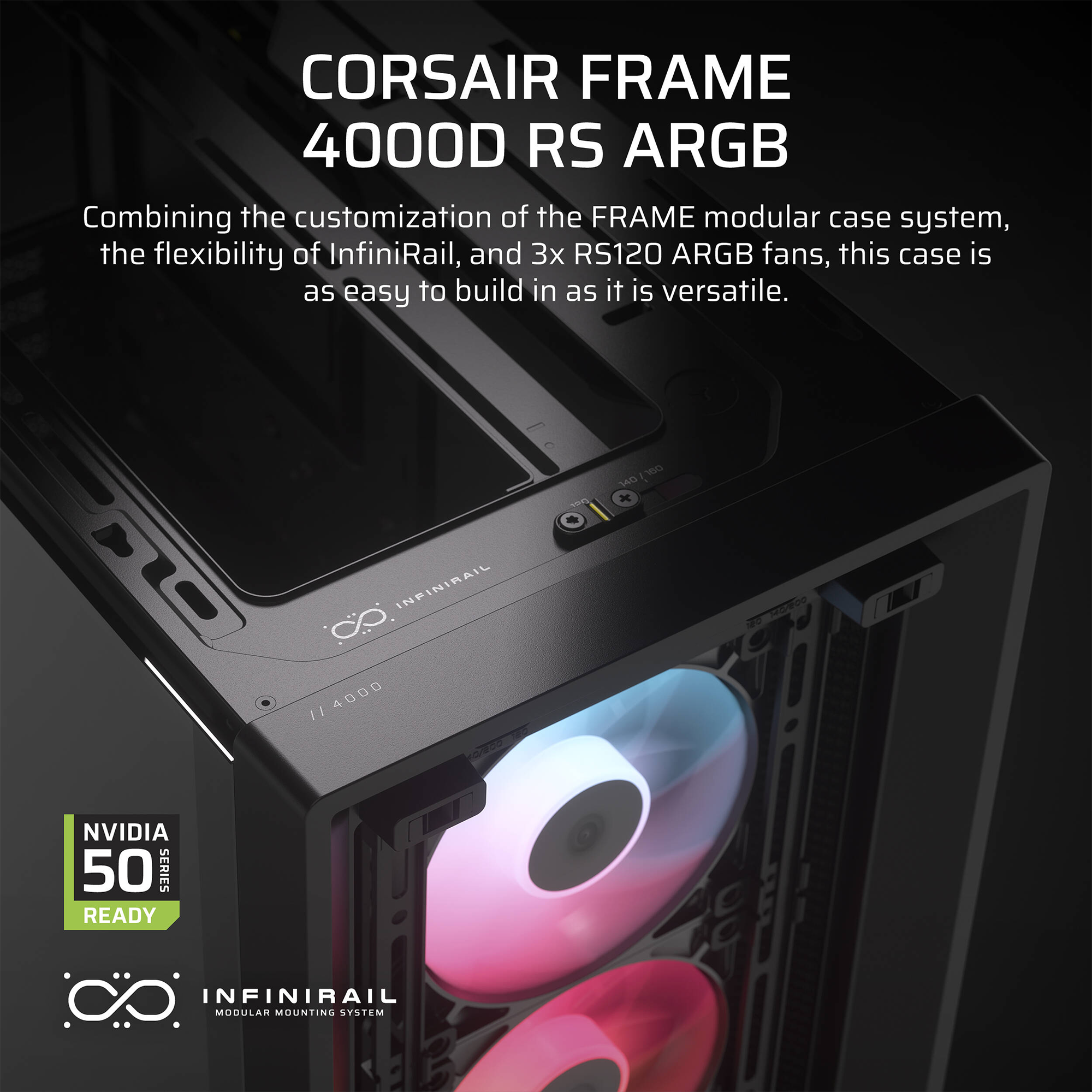 CORSAIR FRAME 4000D RS ARGB Tempered Glass Mid-Tower E-ATX Desktop Case (Black)