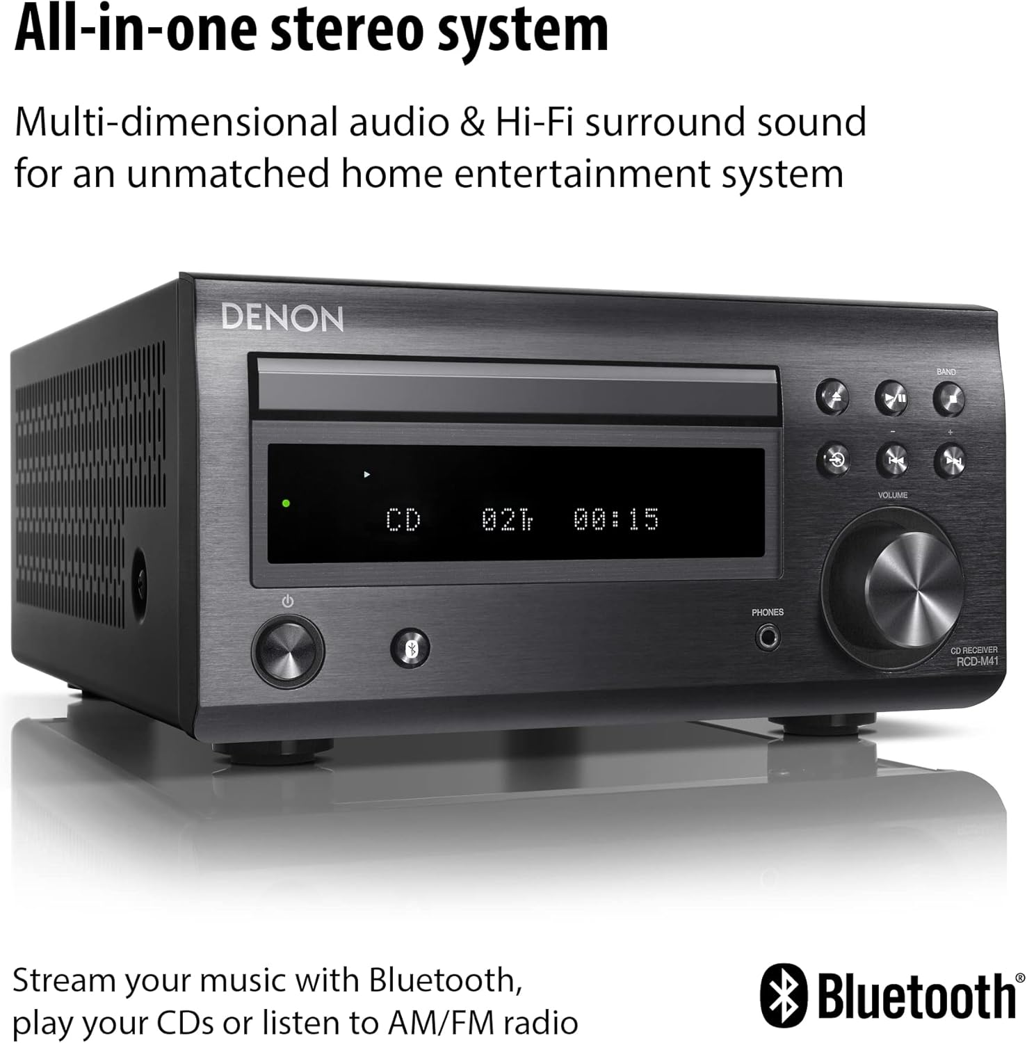 Denon D-M41SBK 60W Bluetooth Wireless Music System with CD Player  - DM-41SBK