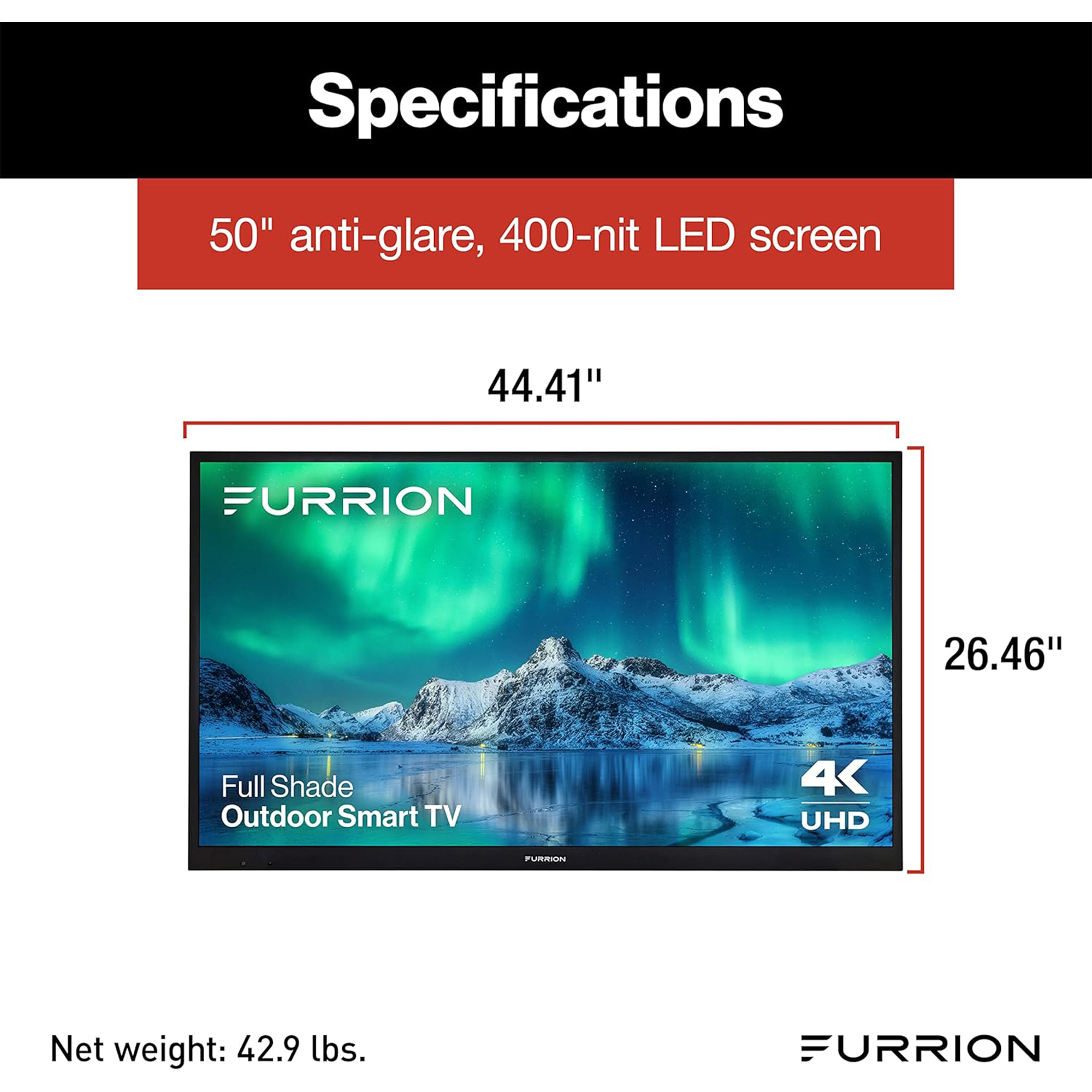 Furrion Aurora 50" 4K HDR Smart LED Outdoor TV (Full Shade) - FDUF50CSA