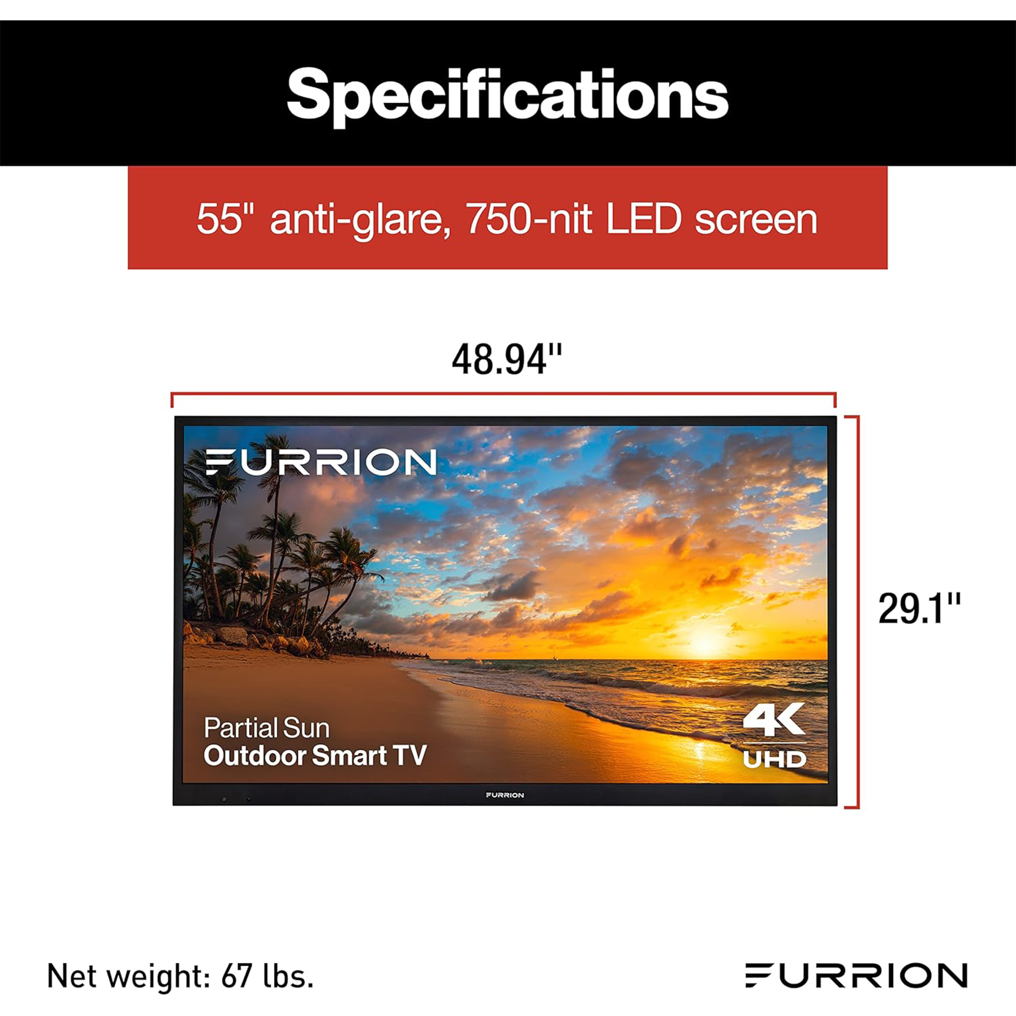 Furrion Aurora 55" 4K HDR Smart LED Outdoor TV (Partial Sun) - FDUP55CSA