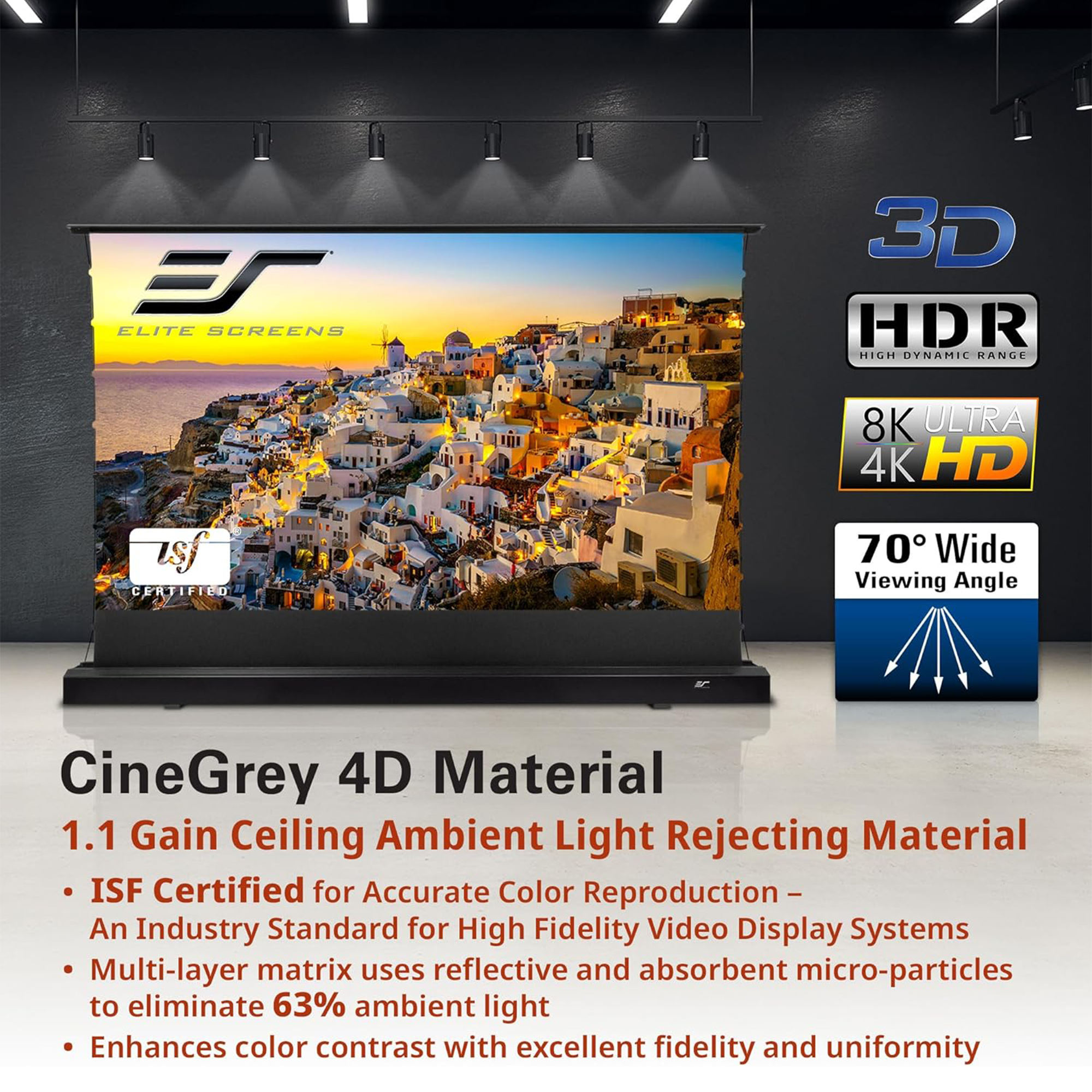 Elite Screens Kestrel Tab-Tension 3 FTE122H3-C4D 122" ALR Floor-Rising Electric Projection Screen