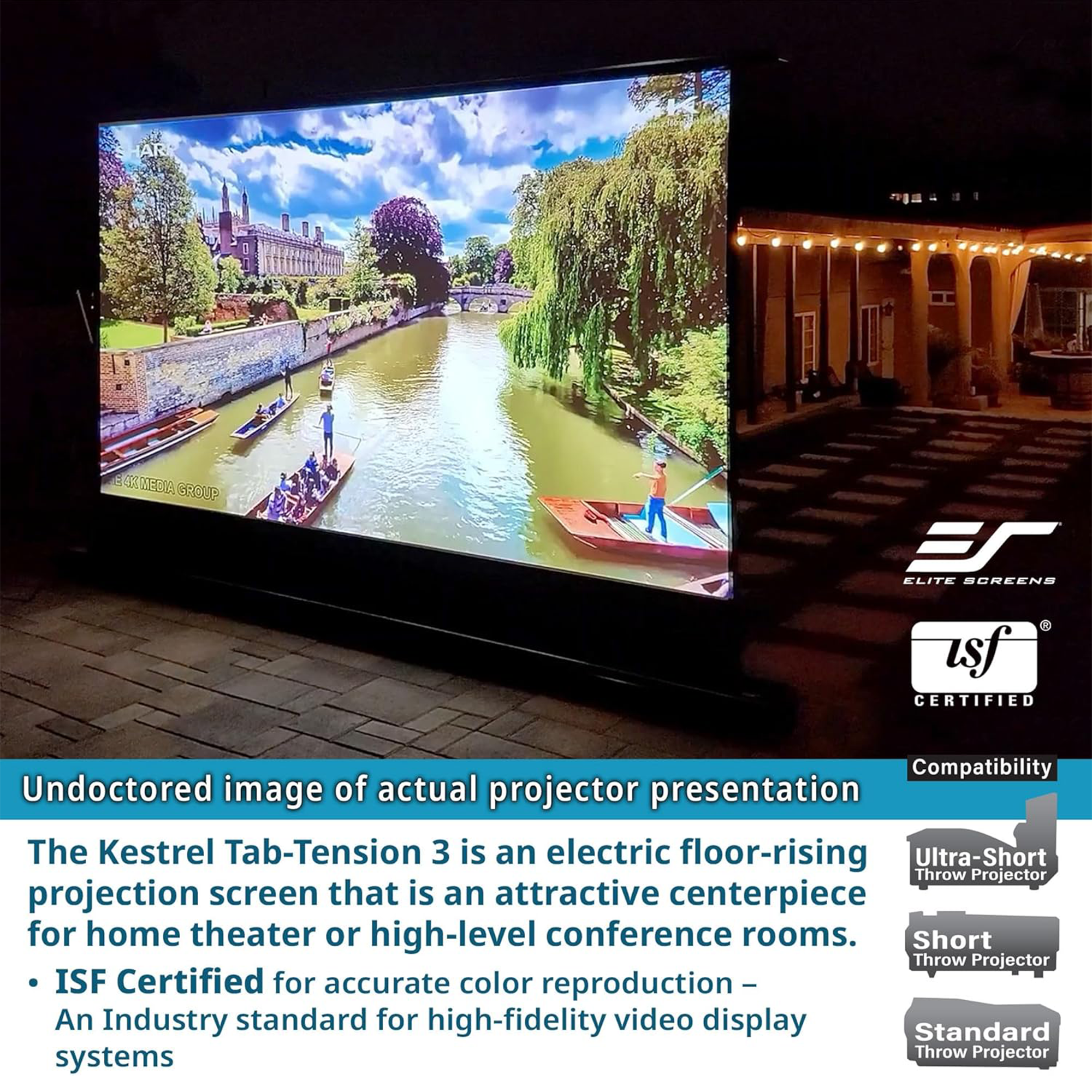 Elite Screens Kestrel Tab-Tension 3 FTE150H3 150" Electric Floor-Rising Projection Screen
