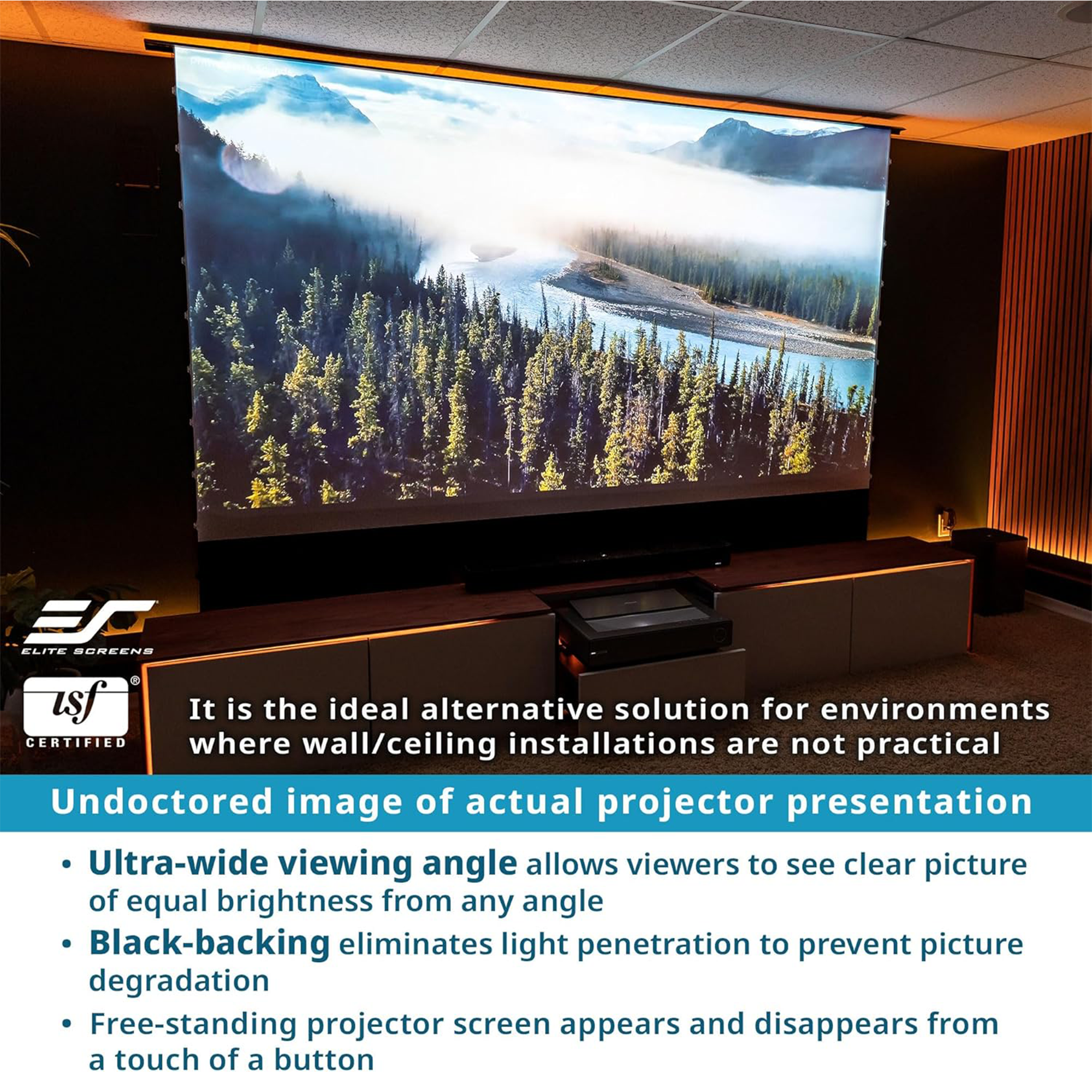 Elite Screens Kestrel Tab-Tension 3 FTE150H3 150" Electric Floor-Rising Projection Screen