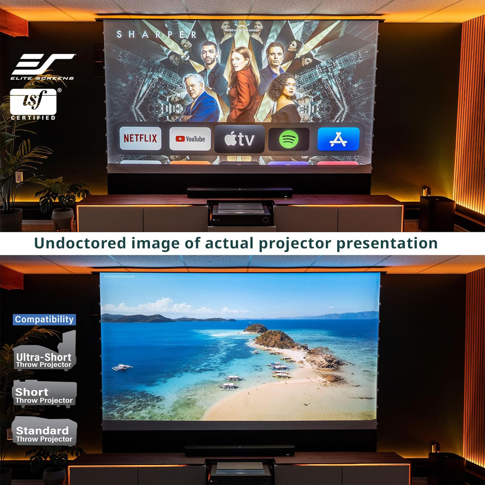Elite Screens Kestrel Tab-Tension 3 FTE150H3 150" Electric Floor-Rising Projection Screen