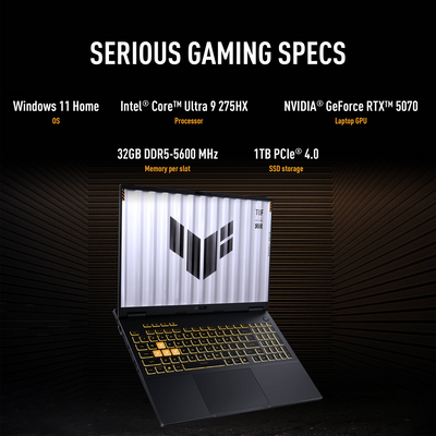 ASUS TUF Gaming F16 FX608 FX608LP-BS96 16" Gaming Notebook - NVIDIA GeForce RTX 5070 GPU | 165 Hz | Intel Core Ultra 9 275HX | 32 GB RAM |1 TB SSD | Jaeger Gray| Jaeger Gray