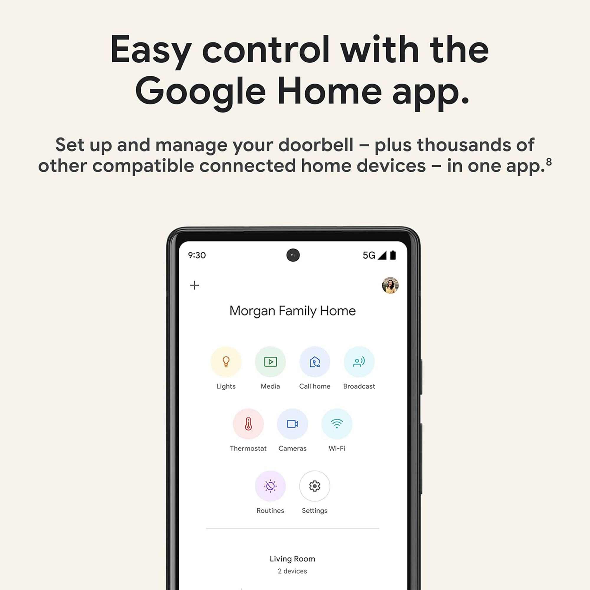 Google Nest Doorbell Wired (2nd gen) - Hardwired video doorbell with Wi-Fi® and two-way talk (Linen)