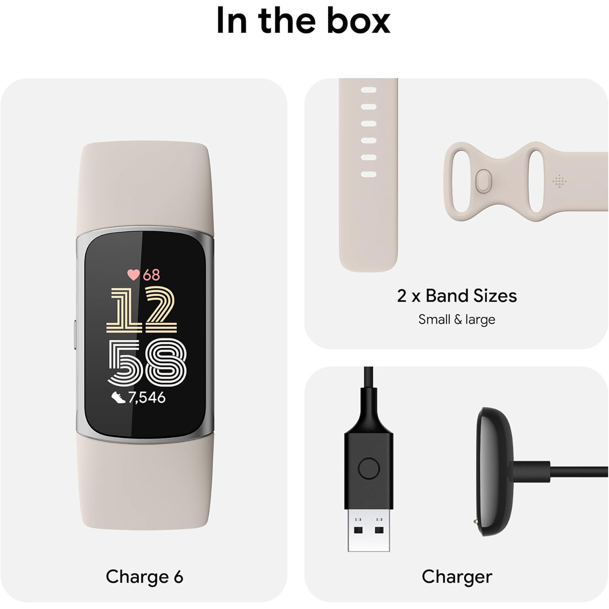FITBIT Charge 6 Fitness Tracker - Porcelain Silicone Strap Universal