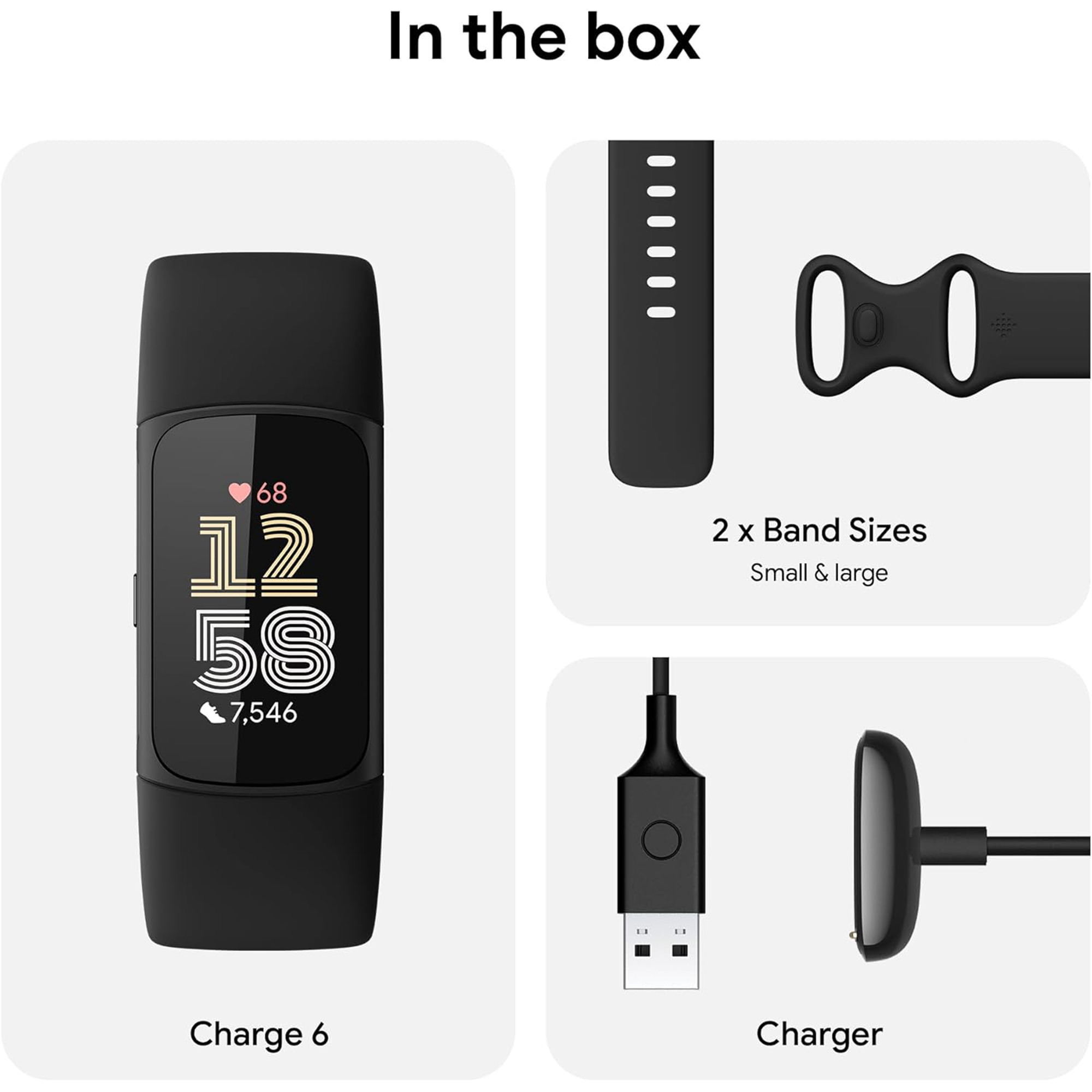 FITBIT Charge 6 Fitness Tracker - Obsidian Silicone Strap Universal