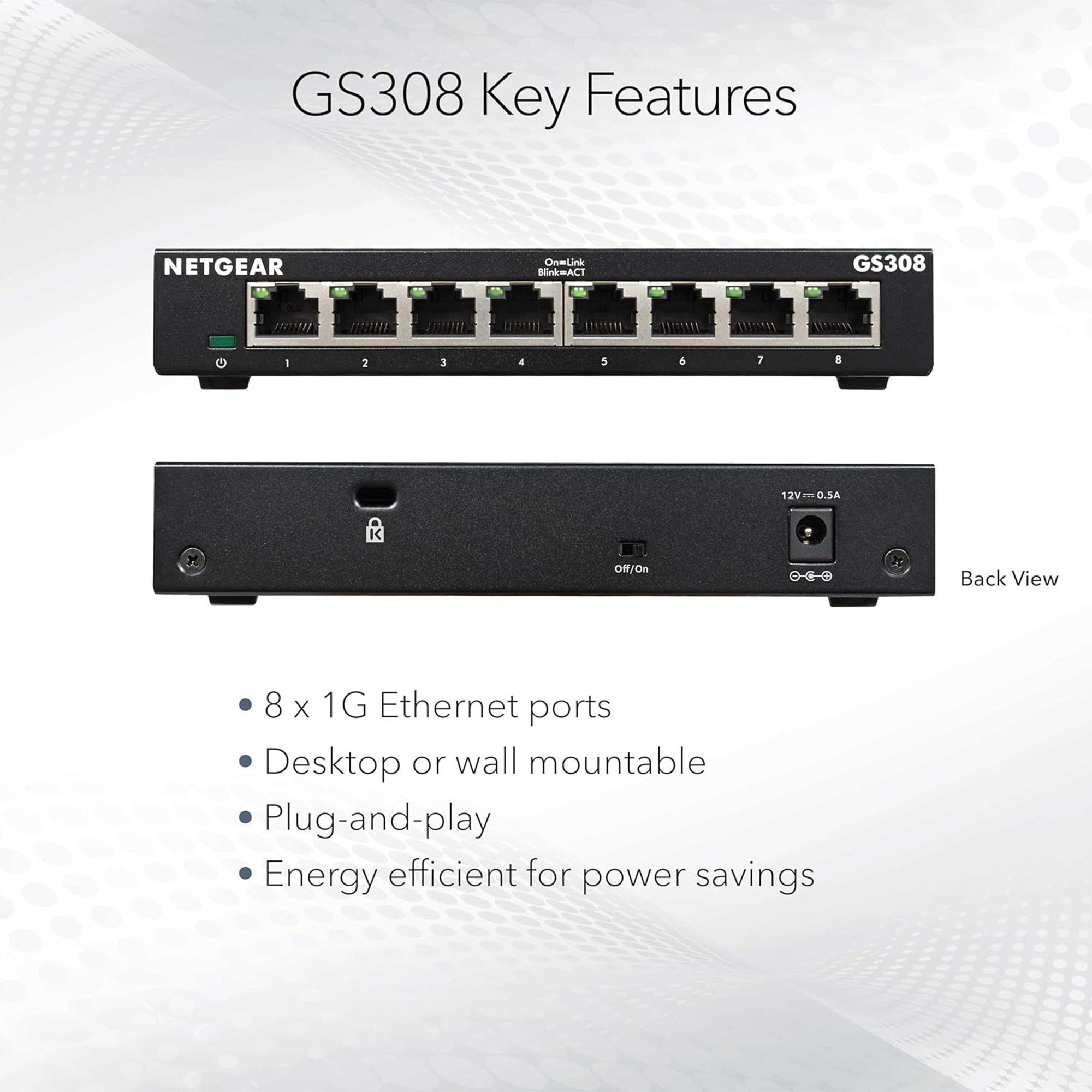 Netgear 8-Port Business Essentials Gigabit Ethernet Unmanaged Switch - GS308-300PAS