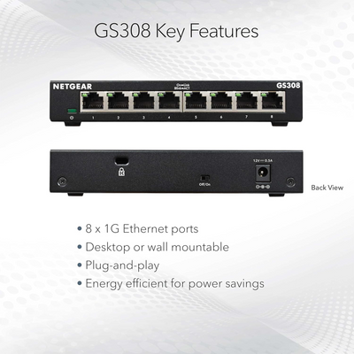 Netgear 8-Port Business Essentials Gigabit Ethernet Unmanaged Switch - GS308-300PAS