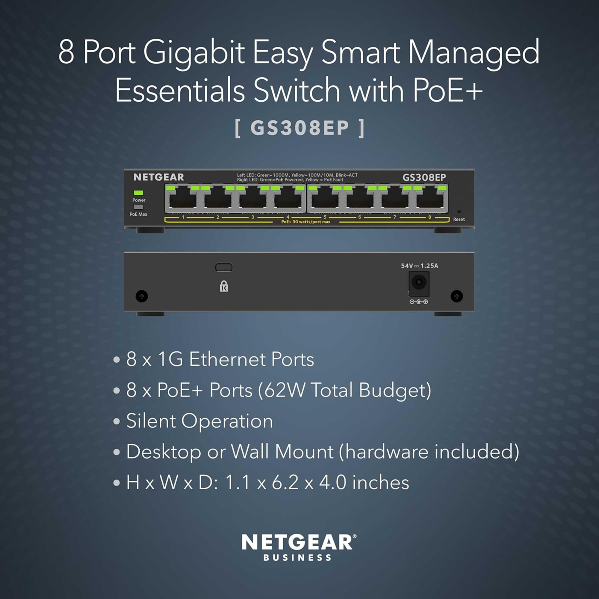 Netgear GS308EP 8-Port Gigabit PoE+ Compliant Managed Switch - GS308EP-100NAS