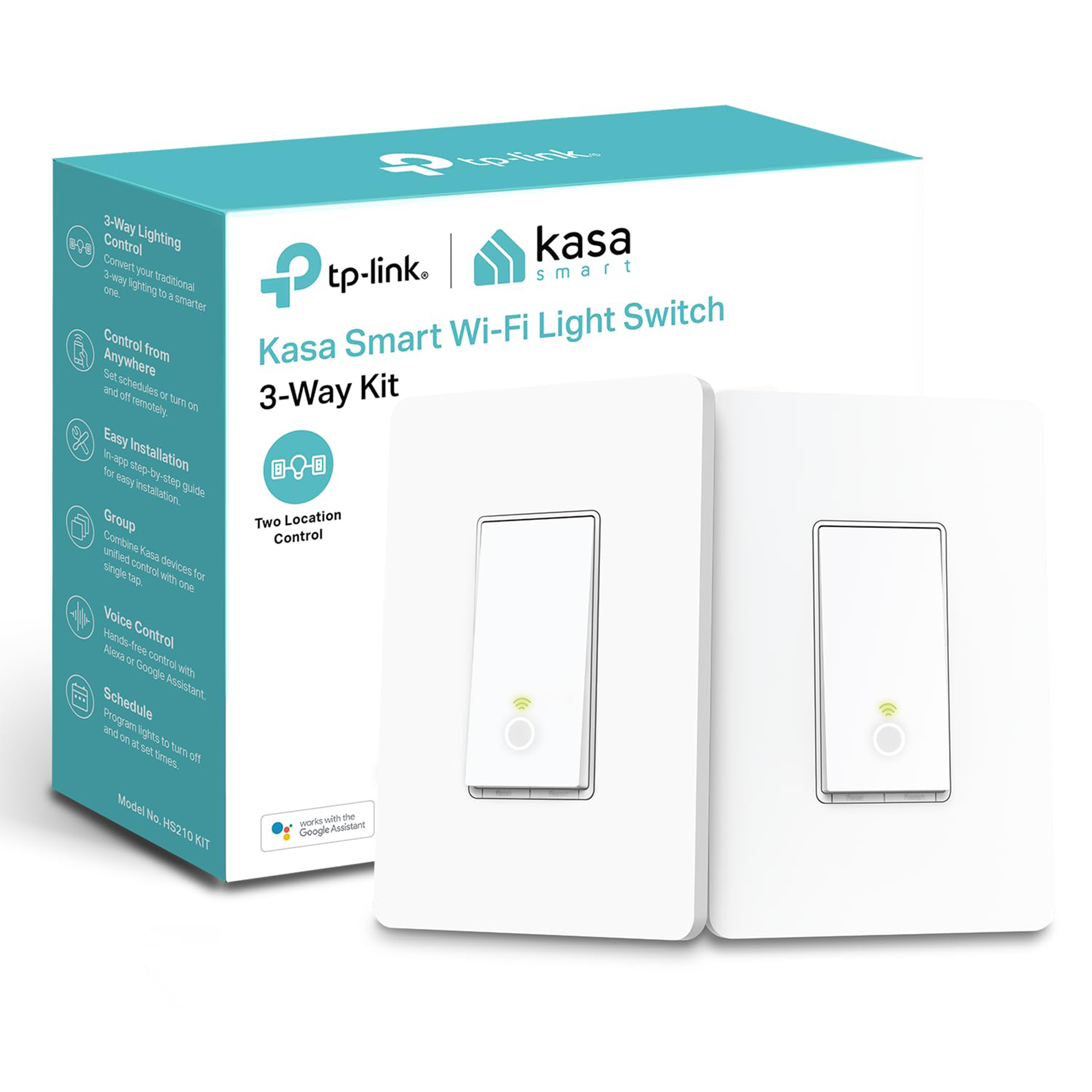 TP‑Link Kasa Smart Wi‑Fi Light Switch 3‑Way Kit HS210 – White (2‑Pack)