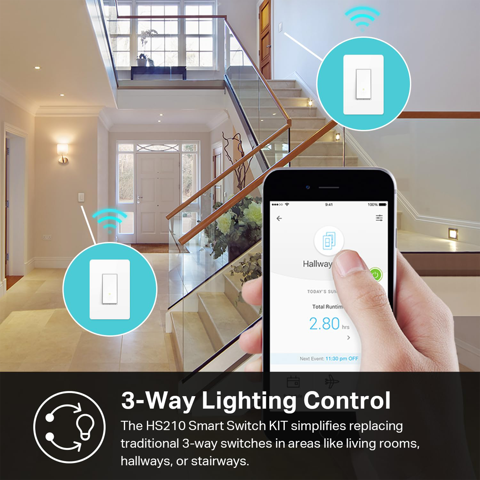 TP‑Link Kasa Smart Wi‑Fi Light Switch 3‑Way Kit HS210 – White (2‑Pack)