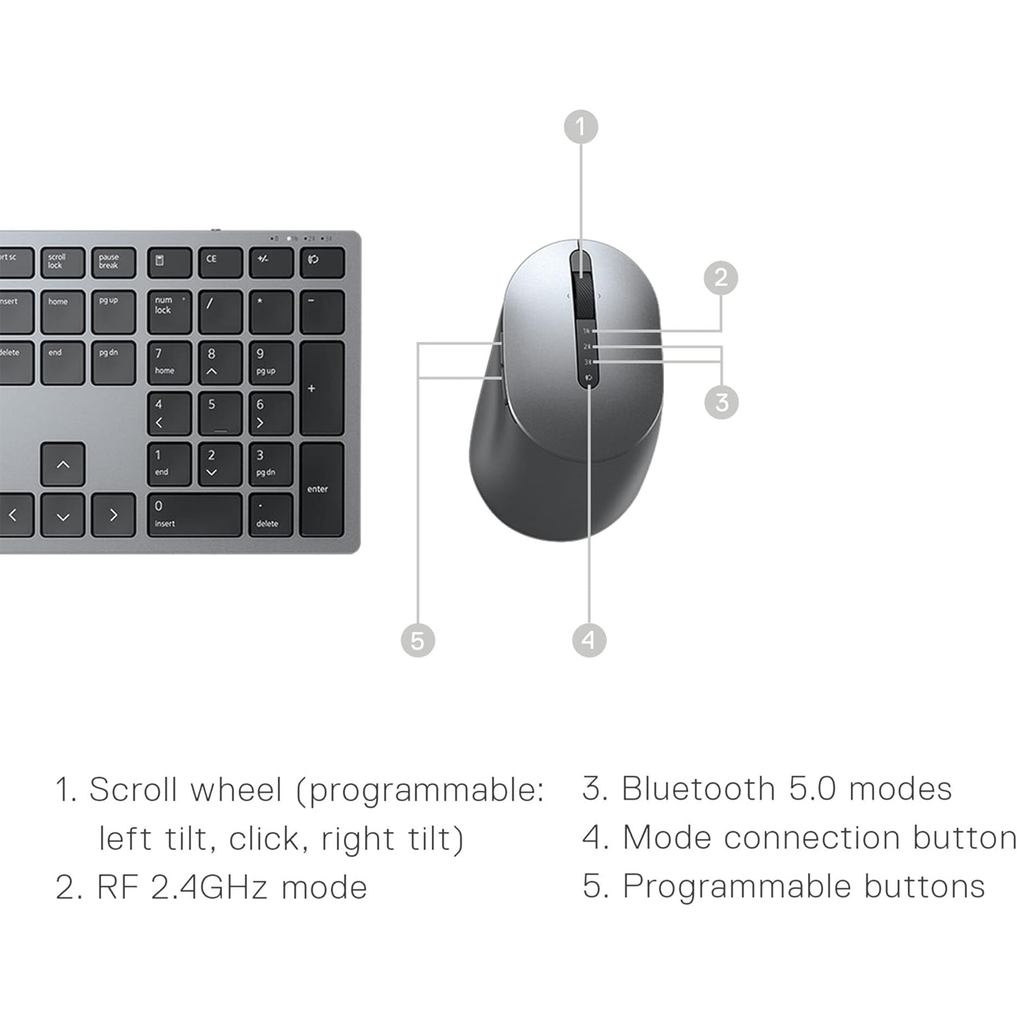 Dell Premier Multi-Device Wireless Keyboard and Mouse - KM7321WGY-US (Gray)