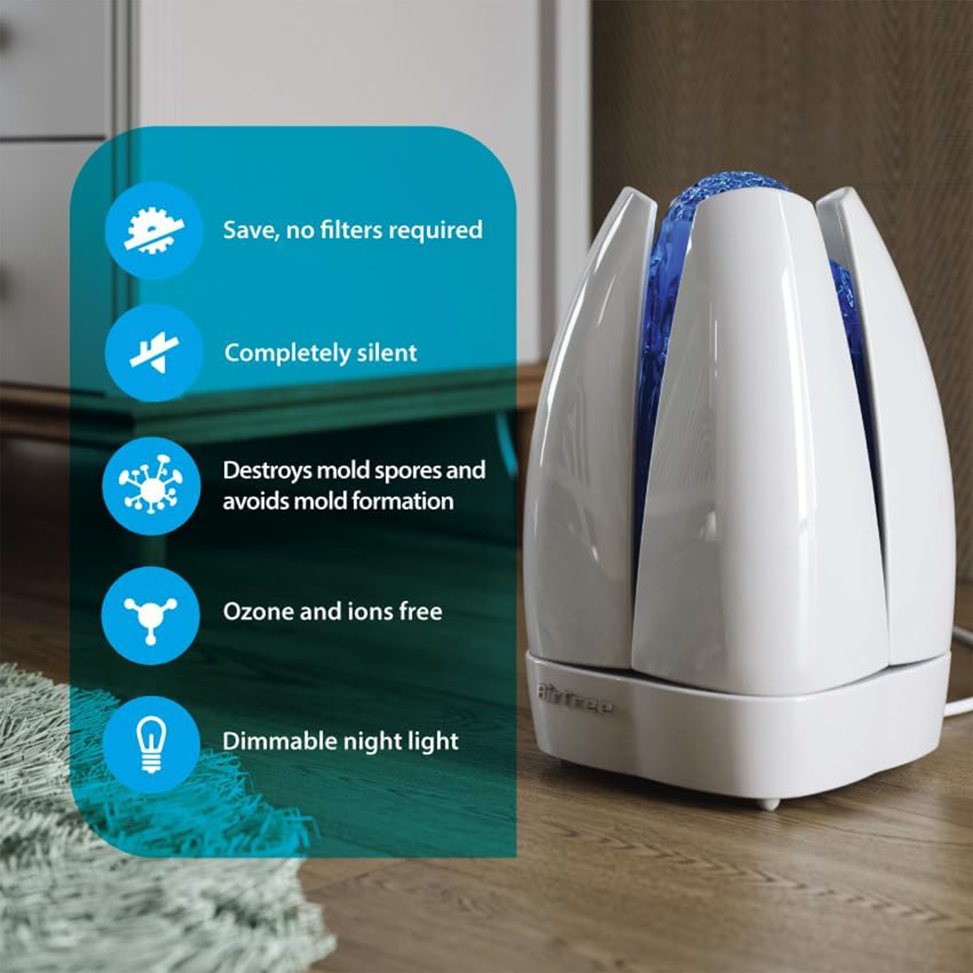 Airfree Lotus Mold & Bacteria Destroying Filterless Air Purifier with Night Light