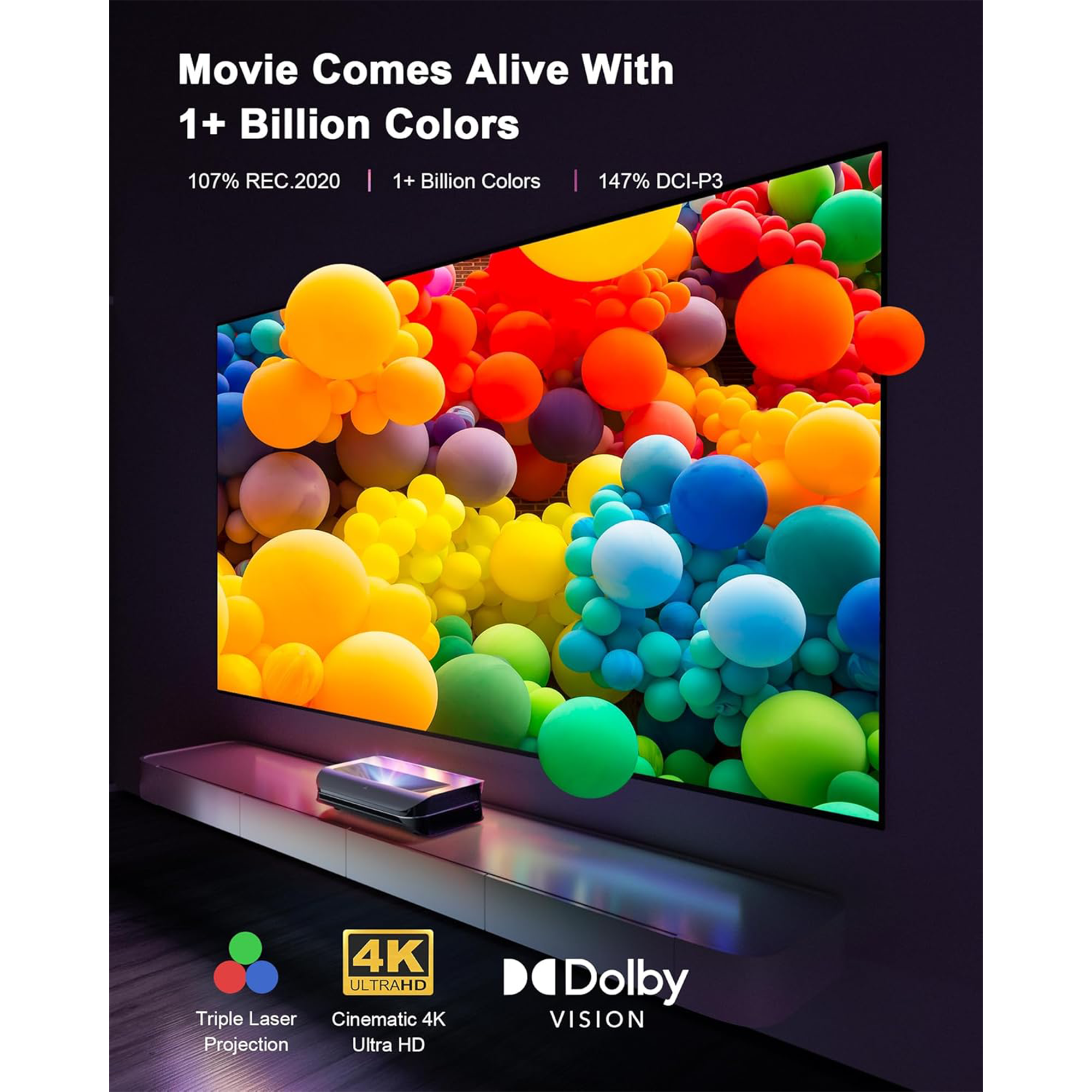 AWOL Vision LTV-3000 Pro 2000-Lumen XPR 4K 3D RGB Laser Projector