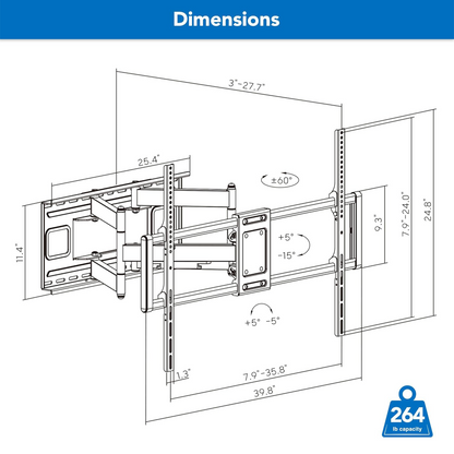 Mount-It! MI-14010 Heavy Duty XXL Full Motion TV Wall Mount for 60 to 120" Displays