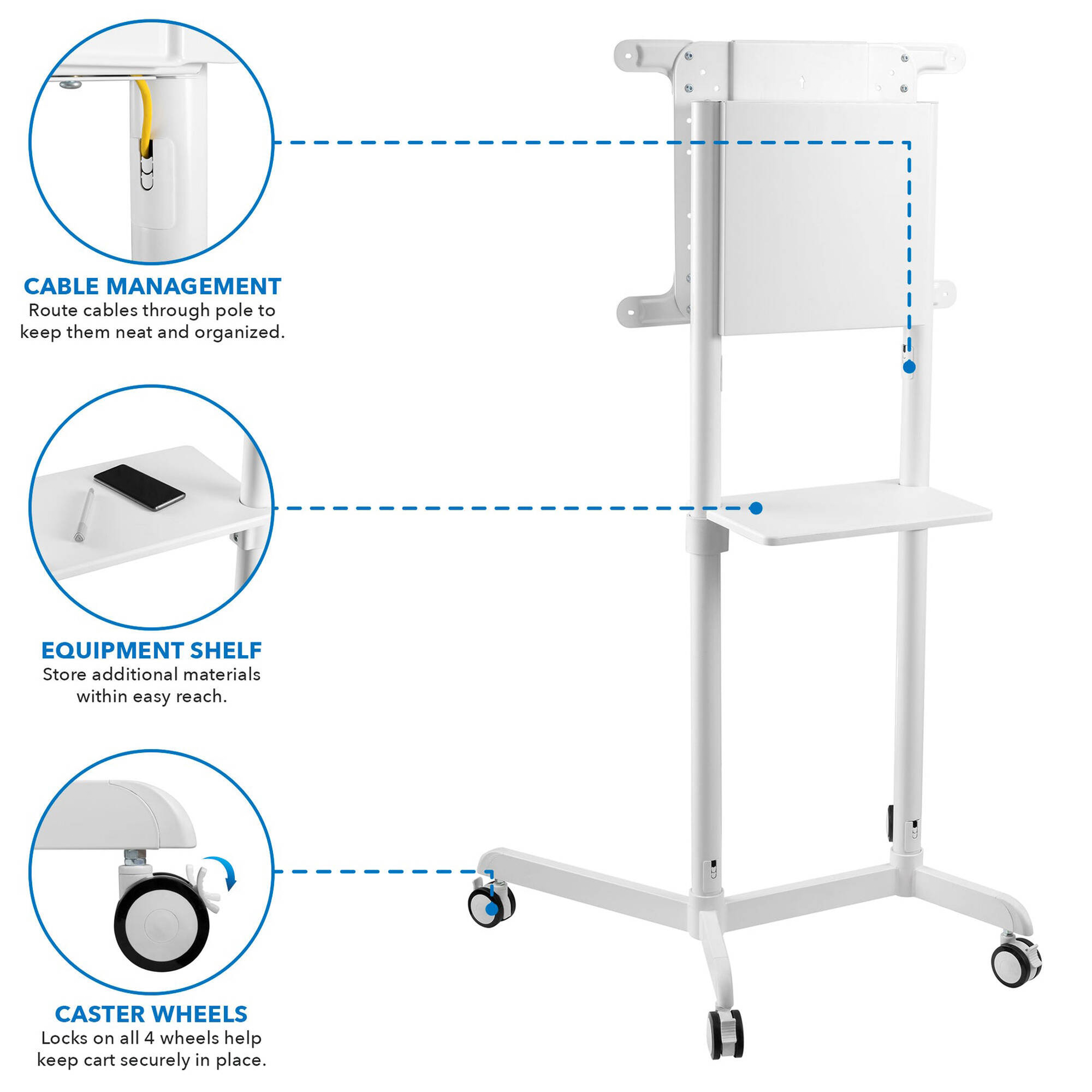 Mount-It! MI-8001 Interactive Display Stand & Mobile TV Flip Cart with Shelf (White)