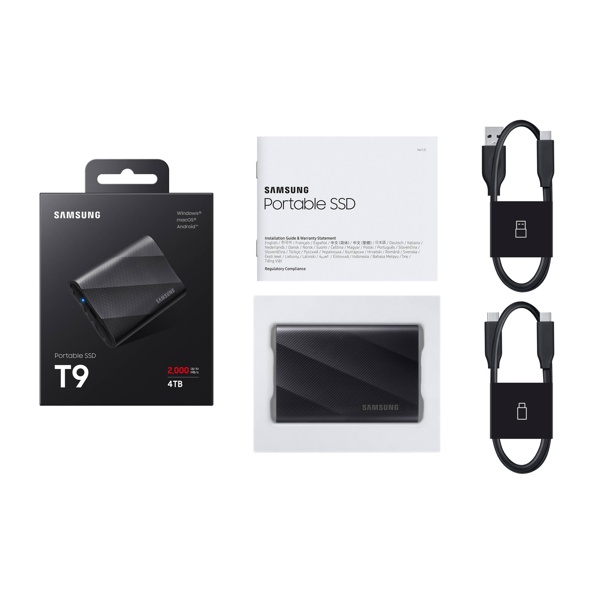 Samsung T9 Portable 4TB SSD USB 3.2 Gen2x2 USB-C (Black)