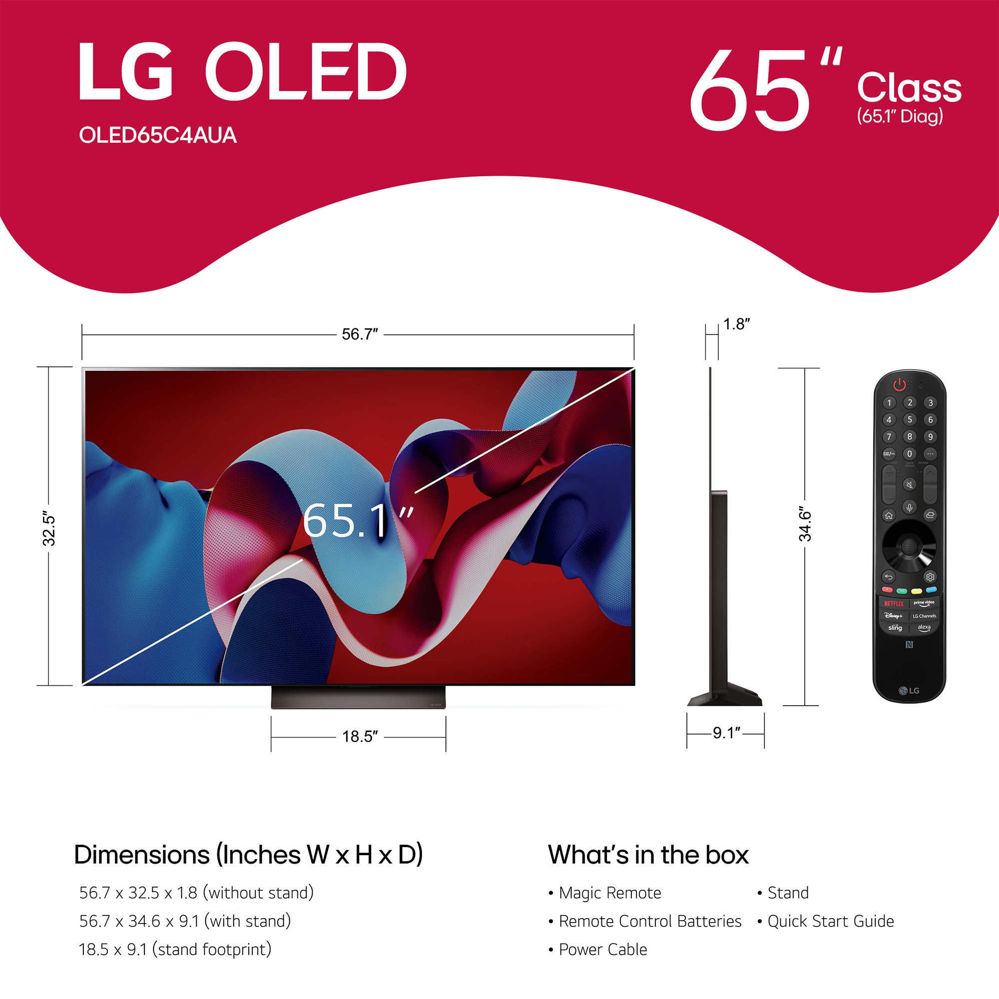LG 65" OLED Evo C4 Series 4K HDR Smart TV with webOS