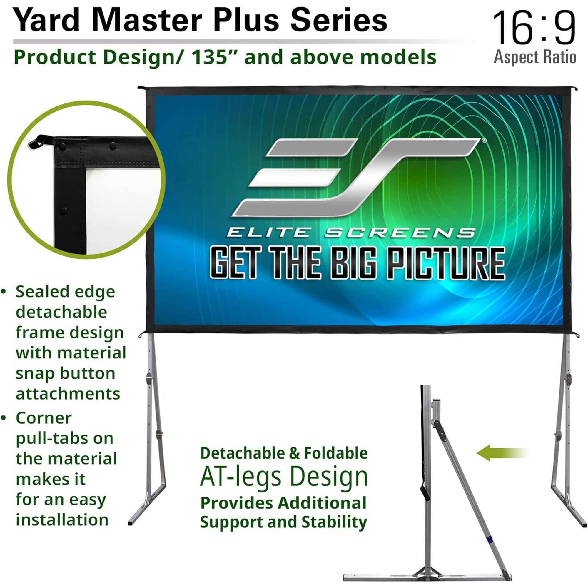 Elite Screens Yard Master Plus Series OMS145H2PLUS 145" Portable Indoor/Outdoor Folding Frame Projection Screen
