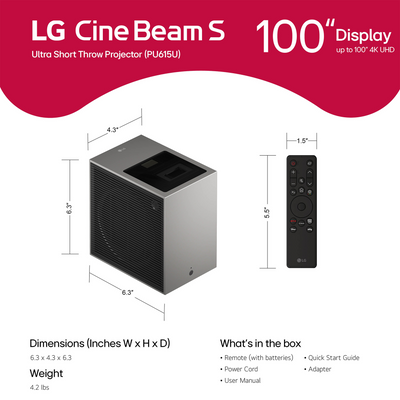 LG CineBeam S 500-Lumen UHD 4K Ultra-Short-Throw Triple Laser DLP Smart Projector
