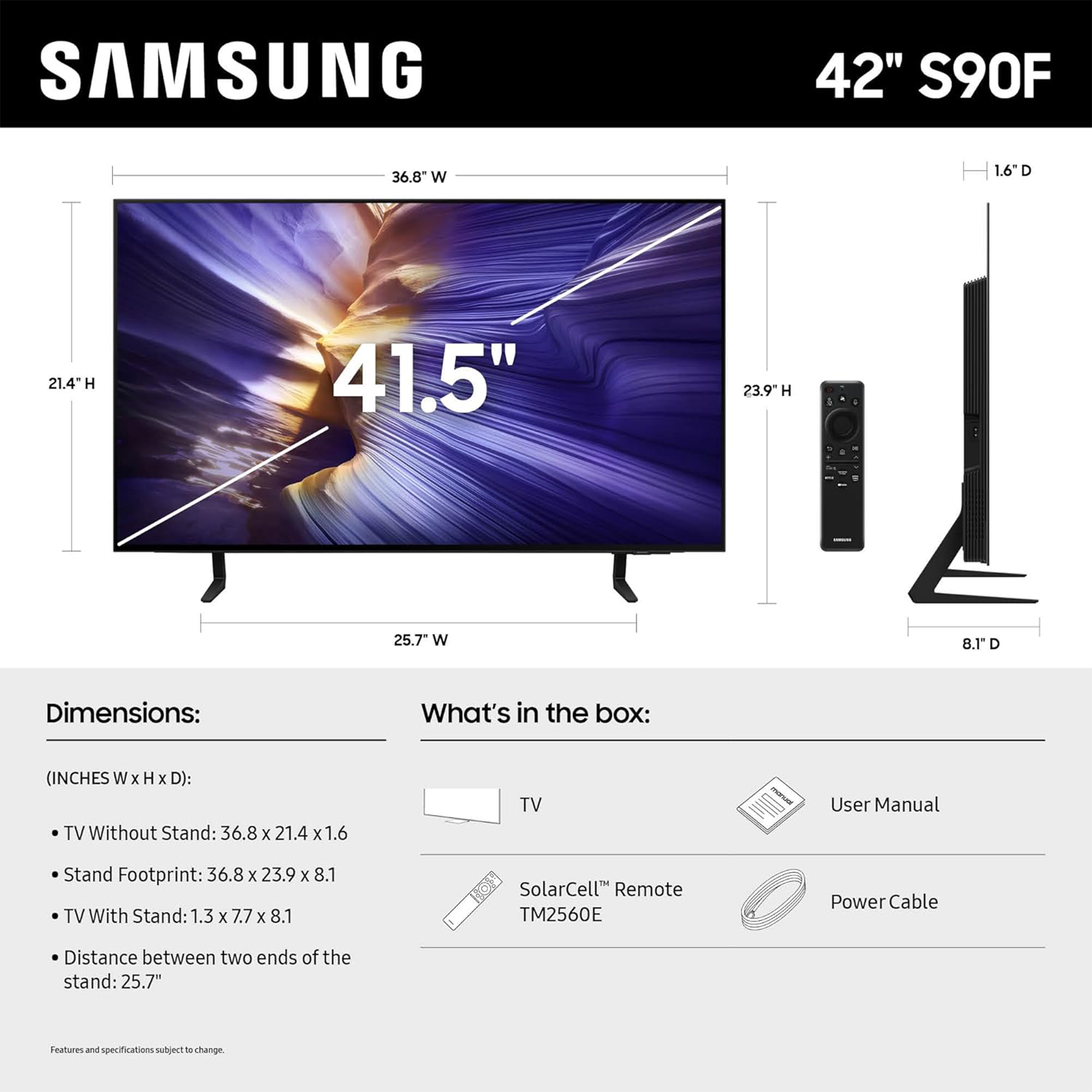 Samsung S90F 42" 4K HDR Vision AI Smart OLED TV - QN42S90FAFXZA