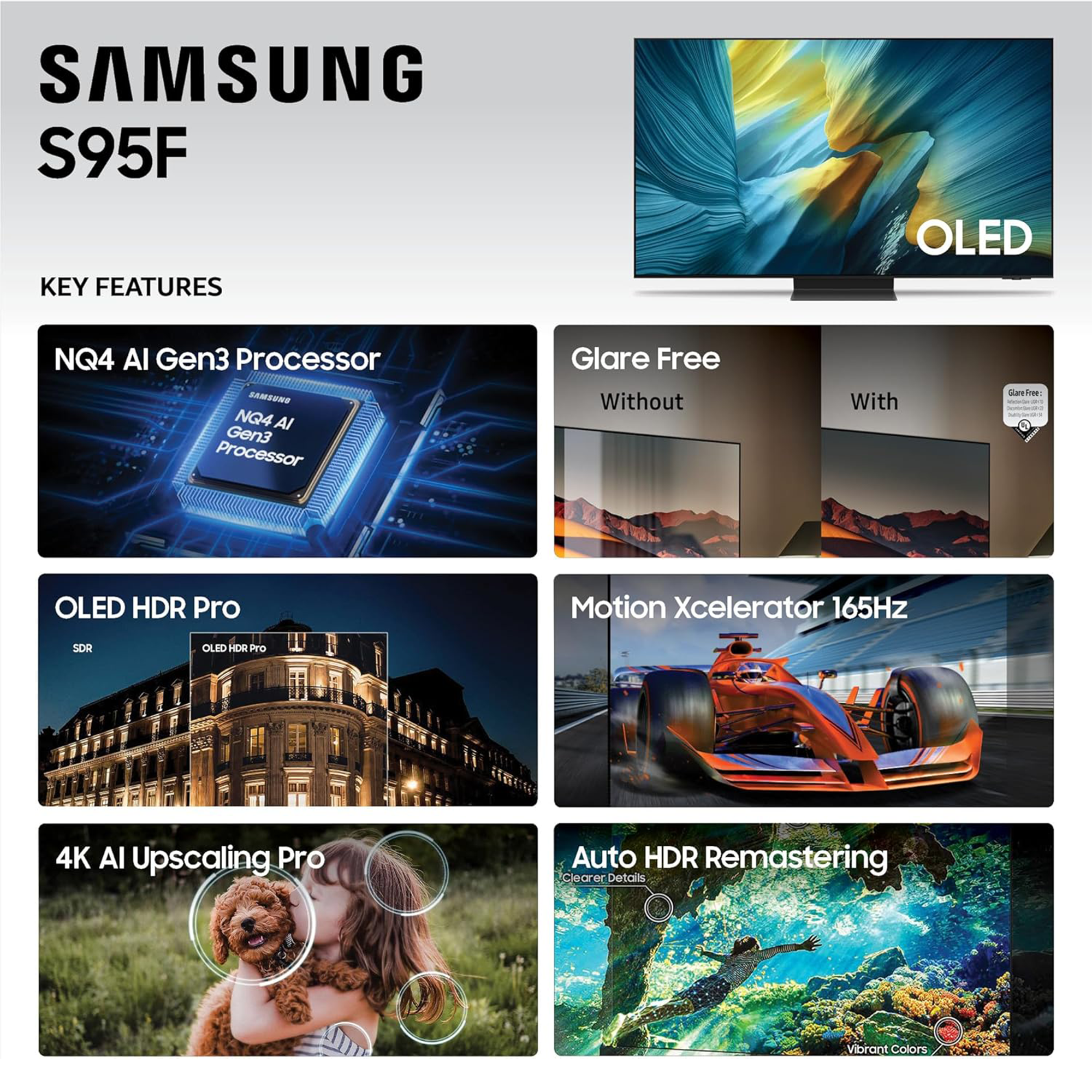 Samsung OLED S95F 55-Inch 4K Vision AI Smart TV - QN55S95FAFXZA