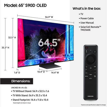 Samsung S90D 65" 4K HDR Smart OLED TV - QN65S90DAFXZA