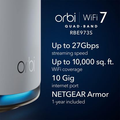 Netgear Orbi 970 BE27000 Wireless Quad-Band 3-Piece Mesh Wi-Fi System (White)